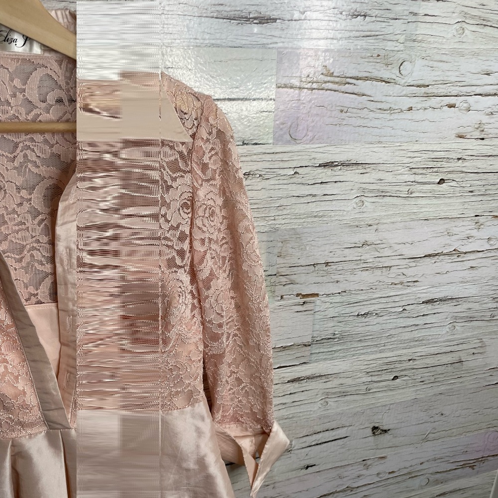 Eliza j pink lace long sleeve full dress with collar size 4 - Picture 3 of 14